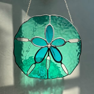 Stained Glass Sand Dollar Suncatcher: Coastal Ocean Art