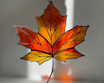 Stained Glass Maple Leaf Suncatcher: Autumn Window Art