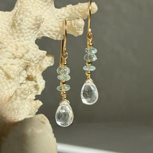 Elegant Aquamarine 14k Gold Filled Crystal Quartz Pendant Drop Earrings, Elegant Earrings, Gemstone Earrings, Dainty Earrings, Gifts for Her