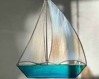 Stained Glass Sailboat Suncatcher: Coastal Nautical Ornament