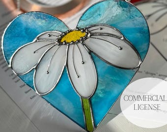 Patrón de atrapasol de corazón de flor de vitral: Licencia comercial (Descarga digital)