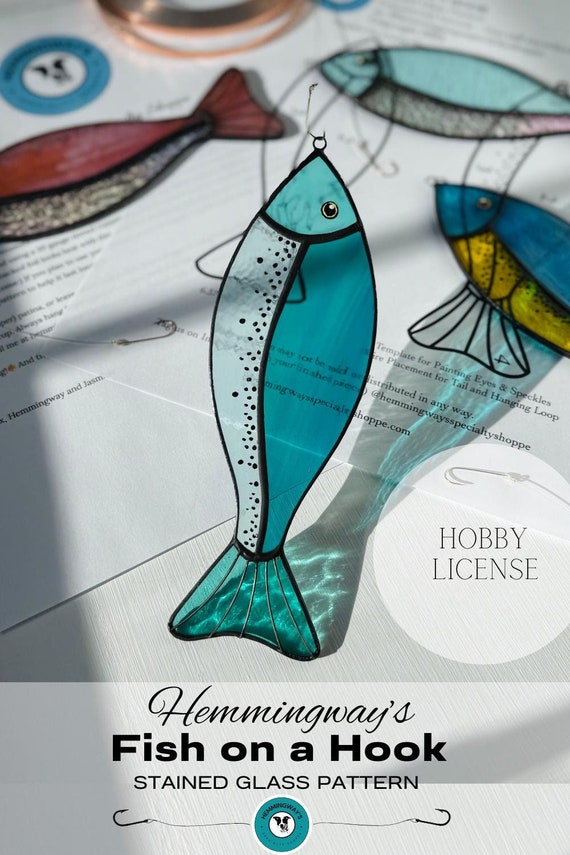 Stained Glass Fish On A Hook Pattern: DIY Suncatcher (Digital Download)