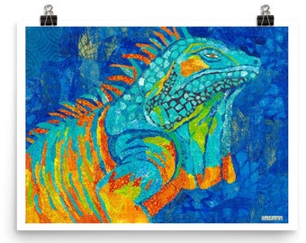 Iguana print, Lizard, Colorful Iguana, Nursery Art, Giclee print, Reptile art, Home Decor