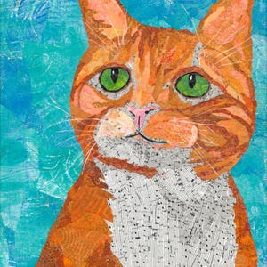 Impressão artística de gato malhado laranja, ilustração felina fofa e colorida para decoração de casa, presente ideal para amantes de gatos