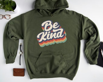 Retro 'Be Kind' Hoodie, Motivational Graphic Sweatshirt