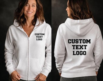 Custom Zip Up Hoodie: Personalized Text - Team or Logo Print
