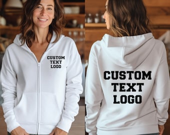 Personalized Zip Up Hoodie, Custom Full Zip Hoodie, Custom Logo Hoodie, Team Logo Zip Up Hoodie, Personalized Sweatshirt, Your Text Hoodie