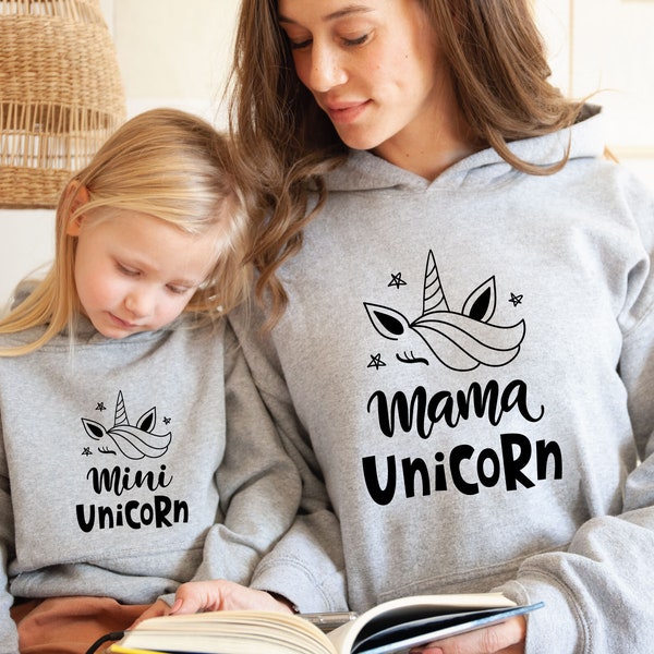 Mama Unicorn Sweatshirt, Mini Unicorn Hoodie, Matching Sweater Mothers Day Gift, Unicorn Party Hoodie, Gift For Unicorn Lover, Cute Unicorn