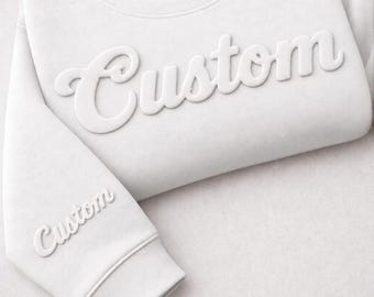 Custom Puff Sweatshirt | Raised 3D Lettering | Unisex Crewneck | Gildan Classic Fit