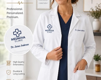 Embroidered Doctor Lab Coat with Name, Personalized White Coat for Women, Custom Medical Uniform, Graduation Gift