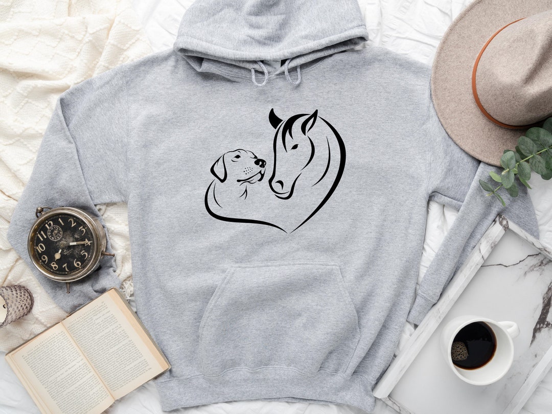 Horse Dog Lover Hoodie Sweatshirt, Dog Lover Gift, Horse Lover Gift, Heart Dog Horse Hoodie, Dog