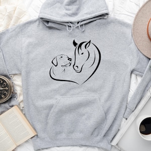 Horse Dog Lover Hoodie Sweatshirt, Dog Lover Gift, Horse Lover Gift, Heart Dog Horse Hoodie, Dog Lover Hoodie, Pet Lover Hoodie