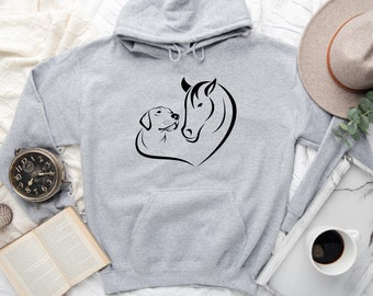 Horse Dog Lover Hoodie Sweatshirt, Dog Lover Gift, Horse Lover Gift, Heart Dog Horse Hoodie, Dog Lover Hoodie, Pet Lover Hoodie