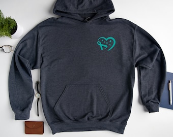 Pocket Teal Ribbon Sweatshirt, Ovarian Cancer Awareness Hoodie, Ovarian Cancer Sweatshirt, Ovarian Cancer Support Hoodie, Woman Hoodie