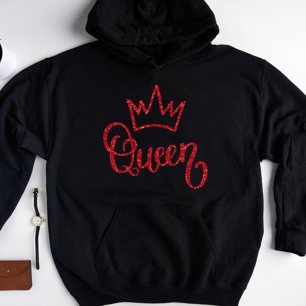 Glitter Queen Sweatshirt, Queen Crown Hoodie, Mother's Days Sweatshirt, Birthday Queen Sweatshirt, Crown Sweatshirt, Woman's Gift