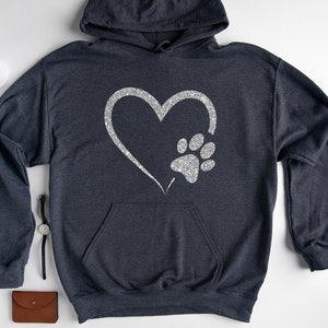 Glitter Dog Paw Sweatshirt, Dog Lover Hoodie, Heart Paw Sweatshirt, Gift For Dog Lover, Dog Owner Hoodie, Pet Lover Hoodie, Dog Sweatshirt image 3