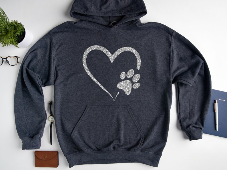 Glitter Dog Paw Sweatshirt, Dog Lover Hoodie, Heart Paw Sweatshirt, Gift For Dog Lover, Dog Owner Hoodie, Pet Lover Hoodie, Dog Sweatshirt image 3