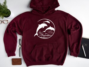 Sweat à Capuche Dauphin - Design Vintage - Pour Femmes, Filles Et Adolescentes - Coupe Classique