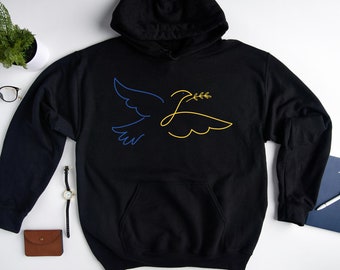 Ukraine Dove Hoodie, Peace and Freedom, Gildan Heavy Blend