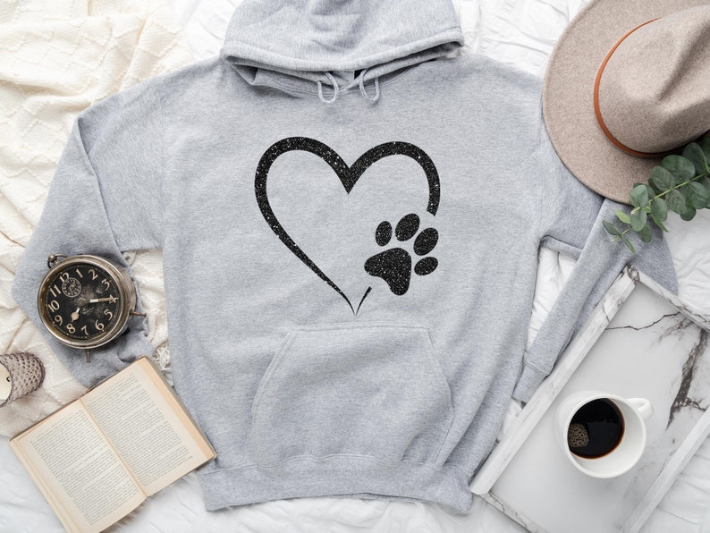 Glitter Dog Paw Sweatshirt, Dog Lover Hoodie, Heart Paw Sweatshirt, Gift For Dog Lover, Dog Owner Hoodie, Pet Lover Hoodie, Dog Sweatshirt image 6