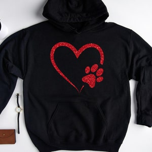 Glitter Dog Paw Sweatshirt, Dog Lover Hoodie, Heart Paw Sweatshirt, Gift For Dog Lover, Dog Owner Hoodie, Pet Lover Hoodie, Dog Sweatshirt image 2