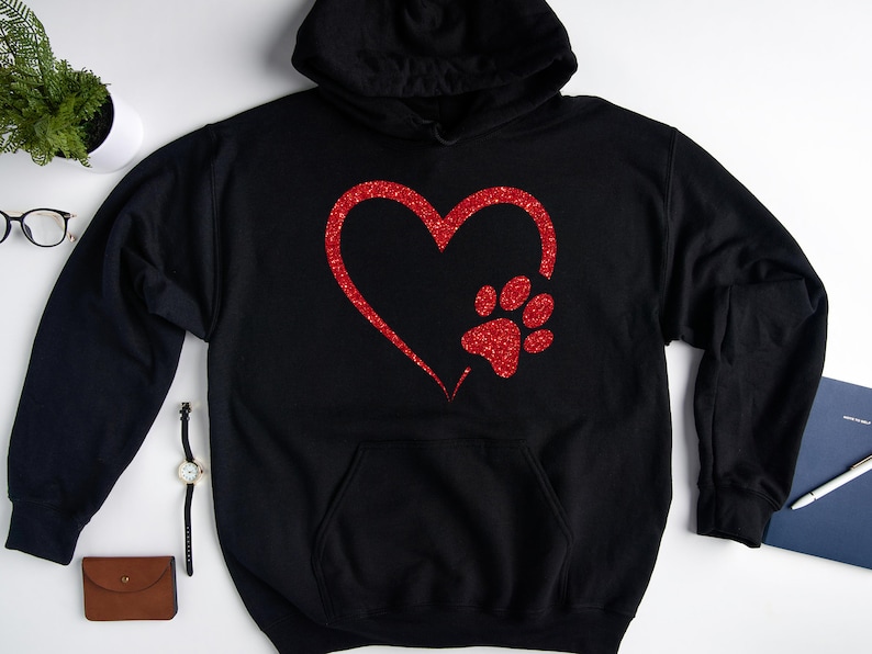 Glitter Dog Paw Sweatshirt, Dog Lover Hoodie, Heart Paw Sweatshirt, Gift For Dog Lover, Dog Owner Hoodie, Pet Lover Hoodie, Dog Sweatshirt image 2