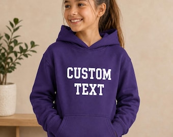 Custom Varsity Kids Hoodie, Personalized Collegiate Text Sweatshirt, Youth College Style Pullover, Custom Team Name Hoodie