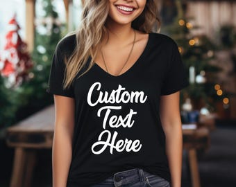 Custom V-Neck Shirt, Personalized Text or Logo (Unisex Sizes)