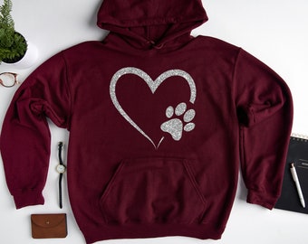 Glitter Dog Paw Sweatshirt, Dog Lover Hoodie, Heart Paw Sweatshirt, Gift For Dog Lover, Dog Owner Hoodie, Pet Lover Hoodie, Dog Sweatshirt