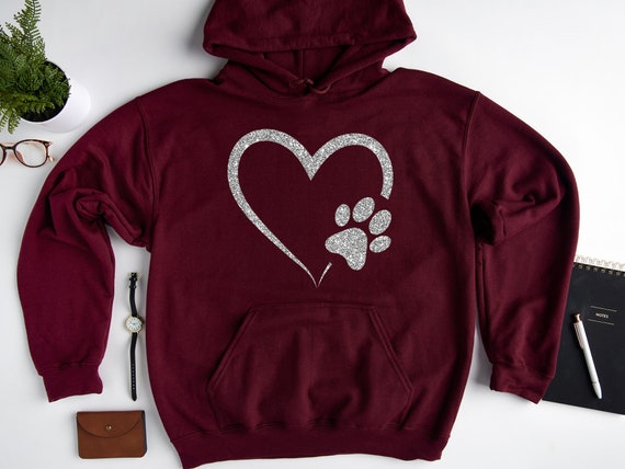 Glitter Dog Paw Sweatshirt, Dog Lover Hoodie, Heart Paw Sweatshirt, Gift For Dog Lover, Dog Owner Hoodie, Pet Lover Hoodie, Dog Sweatshirt