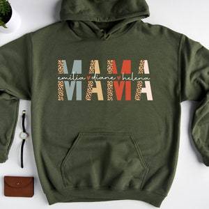 Custom Mom Hoodie, Leopard Print Mom Hoodie, Mother’s Day Gift, Custom Kid’s Names Mom Sweatshirt, Mother’s Day Hoodie