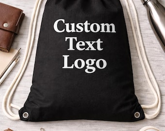 Adult Kids Cotton Canvas Drawstring Backpack, Personalized (Lightweight, Durable)