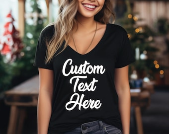 Custom V-Neck Shirt, Personalized Text or Logo (Unisex Sizes)