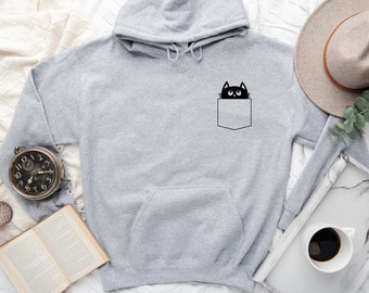Cat Pocket Hoodie, Funny Kitten Sweatshirt, Cat Lover Gift