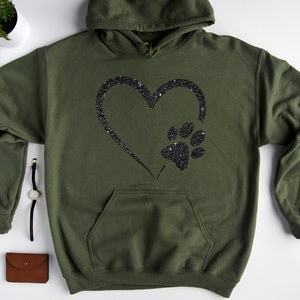 Glitter Dog Paw Sweatshirt, Dog Lover Hoodie, Heart Paw Sweatshirt, Gift For Dog Lover, Dog Owner Hoodie, Pet Lover Hoodie, Dog Sweatshirt image 4