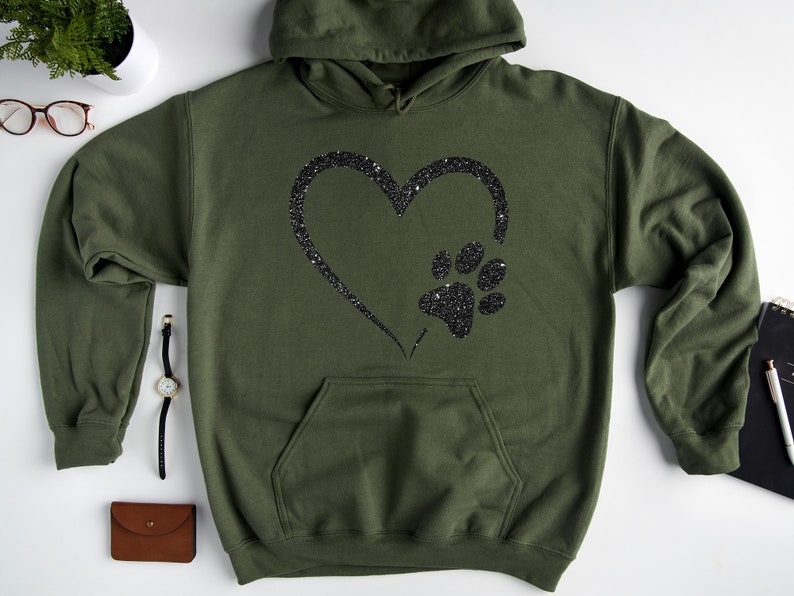 Glitter Dog Paw Sweatshirt, Dog Lover Hoodie, Heart Paw Sweatshirt, Gift For Dog Lover, Dog Owner Hoodie, Pet Lover Hoodie, Dog Sweatshirt image 4