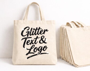 Custom Glitter Canvas Tote Bags, Natural Color (Bulk Orders)