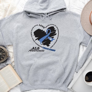 Personalized ALS Awareness Hoodie, Blue Ribbon Sweatshirt