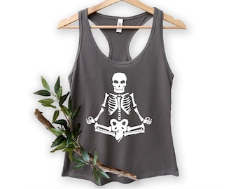 Skeleton Yoga Tank Top, Halloween Yoga Tank, Funny Halloween Skeleton Tank, Gift For Yogi, Meditation Tank Top, Yoga Lover Tank Top