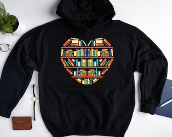 Book Lover Hoodie, Book Heart Hoodie, Book Nerd Hoodie, Librarian Sweatshirt, Gift For Book Lover, Book Reader Hoodie, Books Hoodie