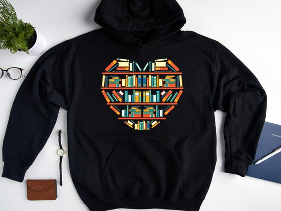 Book Lover Hoodie, Book Heart Hoodie, Book Nerd Hoodie, Librarian Sweatshirt, Gift For Book Lover, Book Reader Hoodie, Books Hoodie