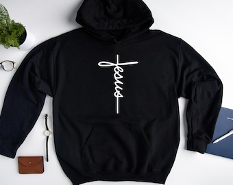 Jesus Cross Hoodie, Christian Religious Gift, Gildan Blend