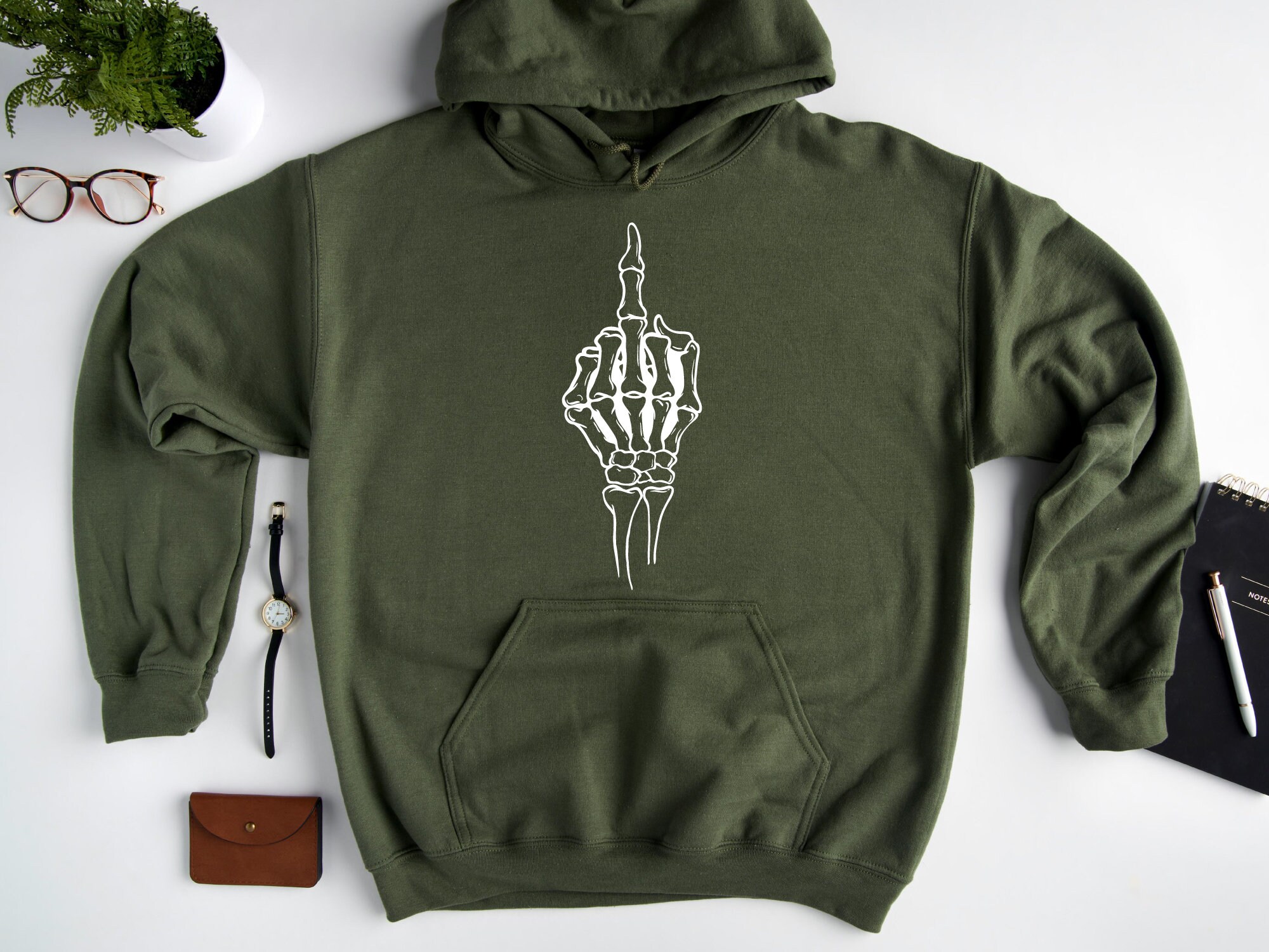 thumbnail image 2 of Have A Great Day Middle Finger Hoodie, Funny Skeleton Middle 2 of 9