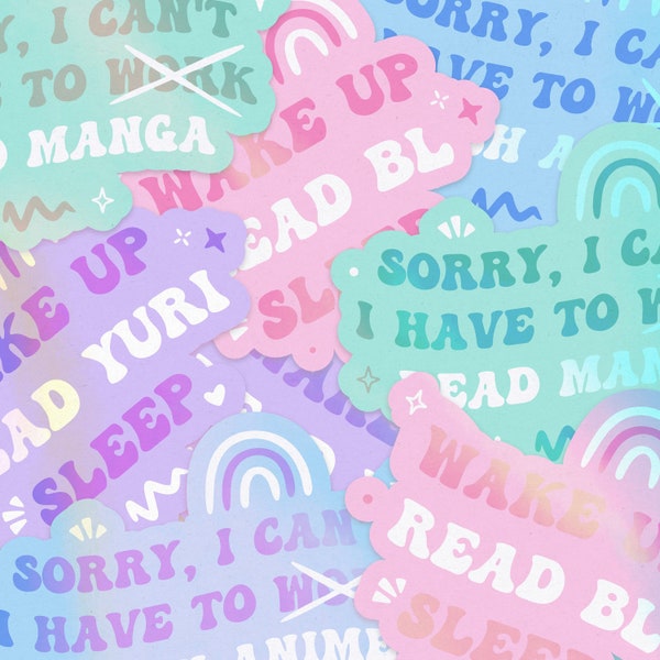 Holographic stickers phrases manga anime otaku bl yuri boys love fujoshi kawaii pastel colors