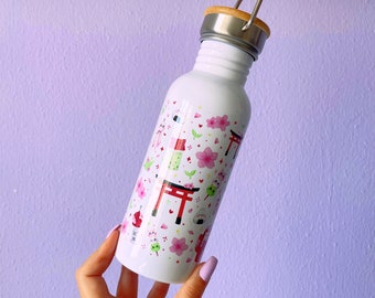 Bottle Hanami Japan Cherry Blossom Sakura Torii Japon Dango Teru Teru Spring Bubble Tea Japanese Culture water bottle