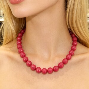 Robijnketting voor dames, geknoopte ronde facetgeslepen edelsteenketting, 12 mm diameter, lange rode ketting met bolvormige verlengketting, Bailysbeads®