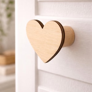 2 drawer knobs with heart motif - Boho wooden decorative accessories - Children's bedroom furniture