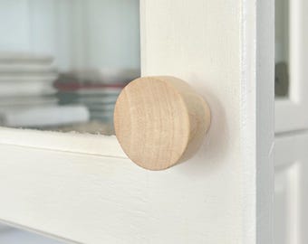 2 wooden knobs for cabinets and furniture - Wooden drawer handles - Round solid wood cabinet knobs for closets and wardrobes