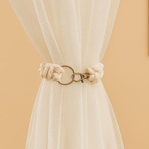 2 white curtain tiebacks - Window accessories - Set of macrame curtain and sheer tiebacks