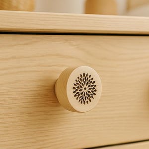 2 Schubladengriffe aus Holz mit Muster - Schubladengriffe für Kommoden - Dekorative Griffe für Küchen- und Badezimmerschränke